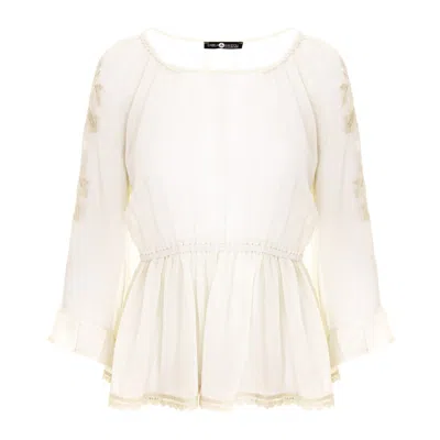 Izabela Mandoiu Women's Neutrals Ivory Merino Blouse With Floral Embroidery In White