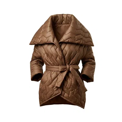 Izabela Mandoiu Women's Neutrals Quilted Belted Puffer Jacket With Oversized Collar – Camel In Brown