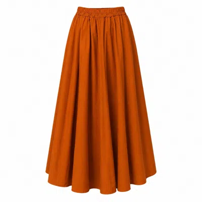 Izabela Mandoiu Women's Orange / Brown Midi Skirt Terracotta Cotton With Elastic Waist In Multi