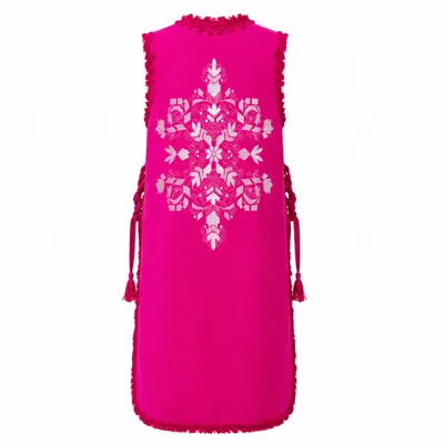 Izabela Mandoiu Women's Pink Fuchsia Embroidered Artisan Vest – Statement Piece With Tree Of Life Motif