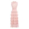 Izabela Mandoiu Women's Pink / Purple Long Pink Ruffle Dress With Lace And Floral Motif In Pink/purple