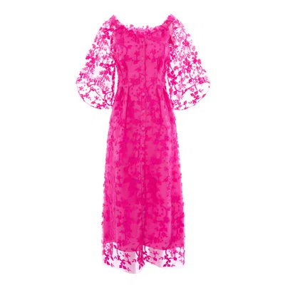 IZABELA MANDOIU WOMEN'S PINK / PURPLE OFF THE SHOULDERS EMBROIDERED TULLE DRESS 