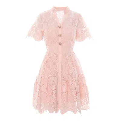 Izabela Mandoiu Women's Pink / Purple Pink Short Lace Dress On A Cotton Base With Short Sleeve In Pink/purple
