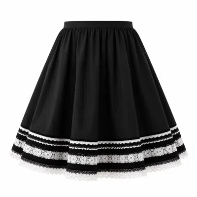Izabela Mandoiu Women's Premium Black Midi Skirt With Couture Lace Trim