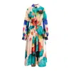 Izabela Mandoiu Women's Printed Satin Dress With Aqua Flowers