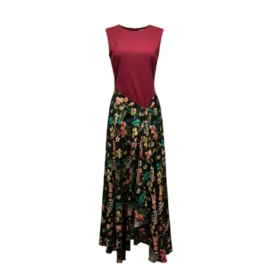 Izabela Mandoiu Women's Red Two-tone Burgundy Jersey Top Floral Midi Dress