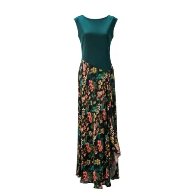 Izabela Mandoiu Women's Two-tone Green Jersey Top Floral Midi Dress