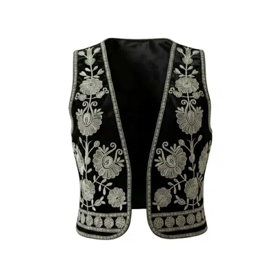 Izabela Mandoiu Women's Velvet Embroidered Black Vest