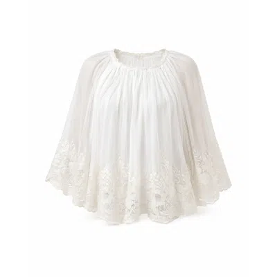Izabela Mandoiu Women's White Aurélia Embroidered Silk Cape Blouse