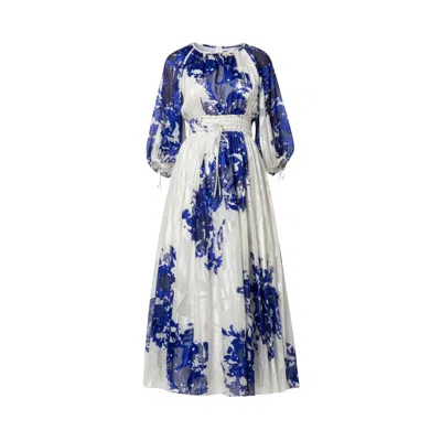 Izabela Mandoiu Women's White / Blue Blue Printed Silk Midi Dress With Waist Tie In Multi