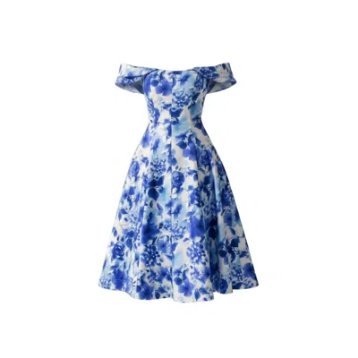 Izabela Mandoiu Women's White / Blue Midi Cotton Dress With Blue Floral Print In Multi