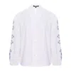 Izabela Mandoiu Women's White Button-up Shirt With Black Embroidered Sleeves In White