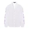 Izabela Mandoiu Women's White Button-up Shirt With Multicolored Embroidered Sleeves In White