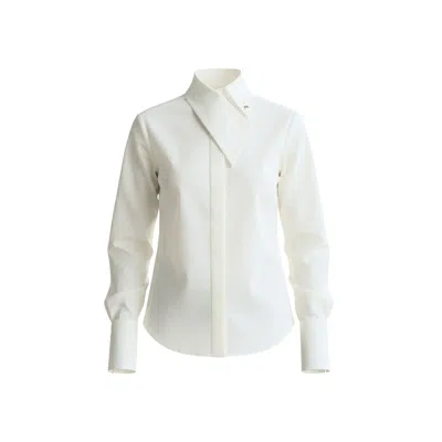 Izabela Mandoiu Women's White Cotton Blouse With High Collar And Scarf Inspired Detail