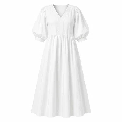 Izabela Mandoiu Women's White Cotton Midi Dress With Puff Sleeves