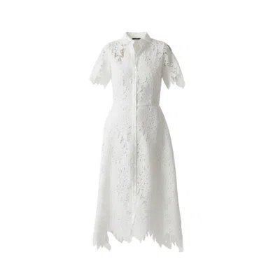 Izabela Mandoiu Women's White Embroidered Lace Midi Shirt Dress With Side Pockets