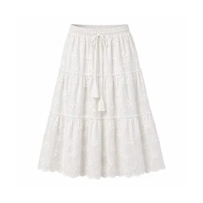 Izabela Mandoiu Women's White Embroidered Tiered Maxi Skirt