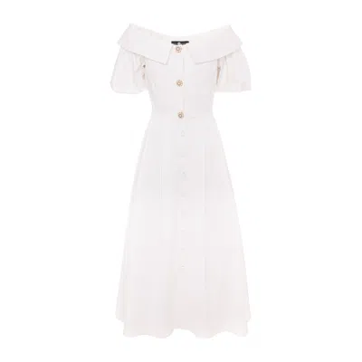 Izabela Mandoiu Women's White Midi Cotton Dress With Cropped Shoulders