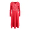 Izabela Mandoiu Women's Yellow / Orange / Red Midi Dress In Coral Jersey With Floral Embroidery In Yellow/orange/red