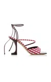 Izie Exclusive Riviera Arno Gingham Silk-taffeta Lace-up Sandals In Burgundy