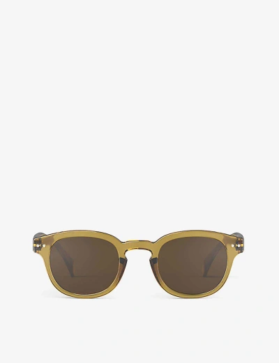 Izipizi Womens #c Square-framed Golden Green Sunglasses