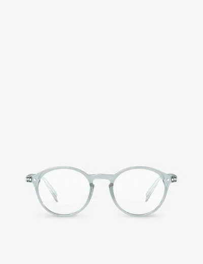 Izipizi Mens Frozen Blue #d Round-framed Golden Green Reading Glasses In Pale Blue