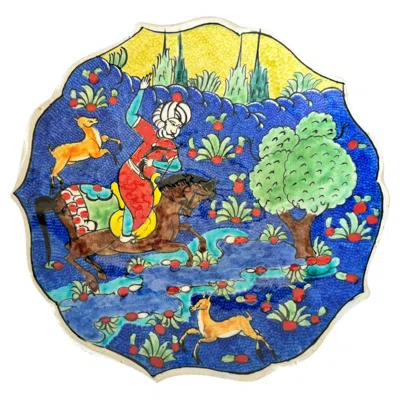 Pre-owned Iznik Pottery Mid-20th Century Turkish Kütahya Pottery Wall Plate With Iznik Ottoman Motifs In Blue