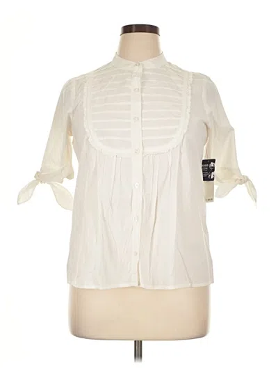 Pre-owned Izod 3/4 Sleeve Button Down Shirt In Ivory