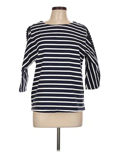 Pre-owned Izod 3/4 Sleeve Top Blue Stripes Pattern Boatneck Tops