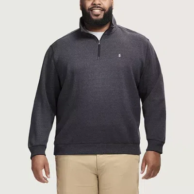 Izod Advantage Performance Fleece Mens Mock Neck Long Sleeve Big And Tall Quarter-zip Pullover In Black