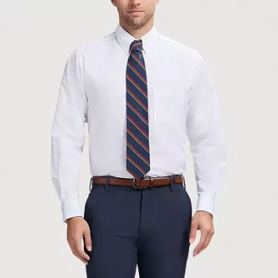 Izod All Over Stretch Mens Classic Fit Easy Care Wrinkle Free Long Sleeve Dress Shirt In White