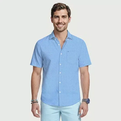 Izod Breeze Mens Short Sleeve Athletic Fit Button-down Shirt In Blue