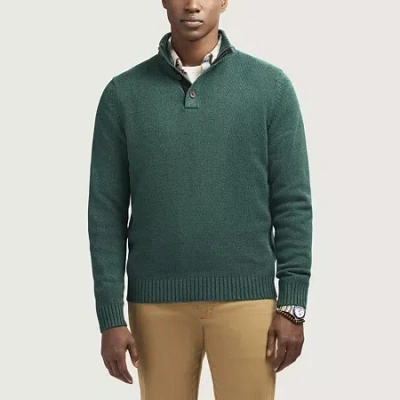 Izod Button Mock Mens Mock Neck Long Sleeve Pullover Sweater In Green