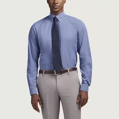 Izod Cool Fx Mens Slim Fit Easy Care Wrinkle Free Long Sleeve Dress Shirt In Blue