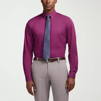 Izod Cool Fx Mens Slim Fit Easy Care Wrinkle Free Long Sleeve Dress Shirt In Pink