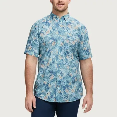 Izod Dockside Chambray Mens Short Sleeve Classic Fit Big And Tall Button-down Shirt In Blue