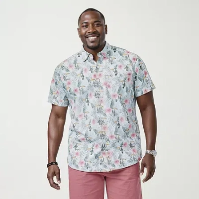 Izod Dockside Chambray Mens Short Sleeve Classic Fit Big And Tall Button-down Shirt In White