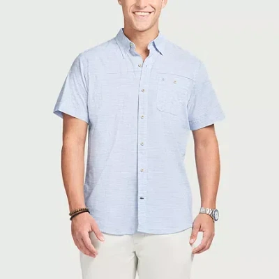 Izod Dockside Chambray Mens Short Sleeve Classic Fit Button-down Shirt In Blue