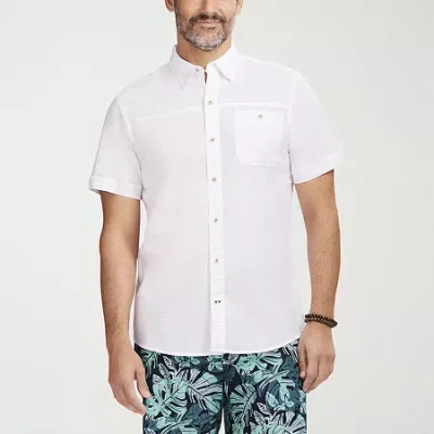 Izod Dockside Chambray Mens Short Sleeve Classic Fit Button-down Shirt In White