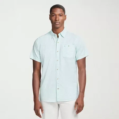 Izod Dockside Chambray Mens Short Sleeve Classic Fit Button-down Shirt In Green