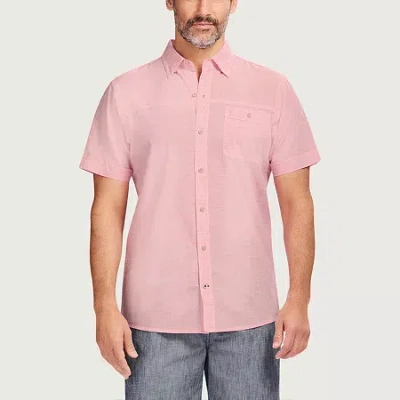 Izod Dockside Chambray Mens Short Sleeve Classic Fit Button-down Shirt In Pink