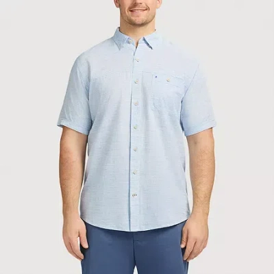 Izod Dockside Chambray Mens Short Sleeve Classic Fit Stretch Fabric Big And Tall Button-down Shirt In Blue