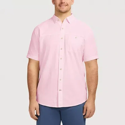 Izod Dockside Chambray Mens Short Sleeve Classic Fit Stretch Fabric Big And Tall Button-down Shirt In Neutral