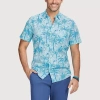 Izod Dockside Chambray Mens Short Sleeve Regular Fit Stretch Fabric Button-down Shirt In Blue