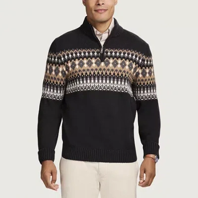 Izod Fairisle Mens Long Sleeve Pullover Sweater In Black