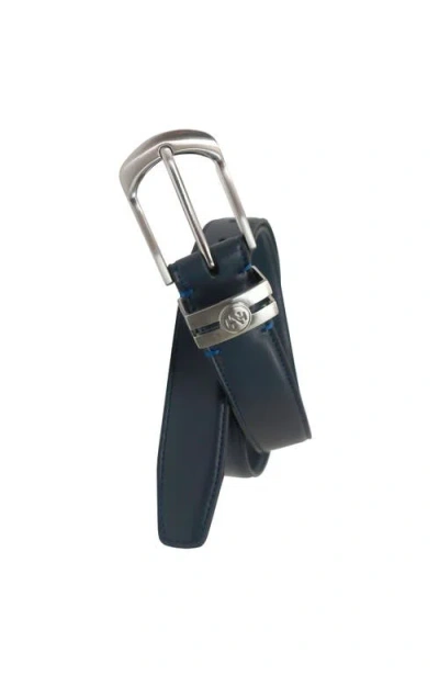 Izod Golf Stretch Comfort Leather Belt Metal Keeper In Navy