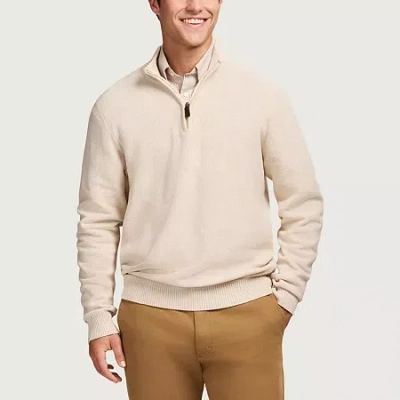 Izod Honeycomb Mens Long Sleeve Quarter-zip Pullover Sweater In Neutral