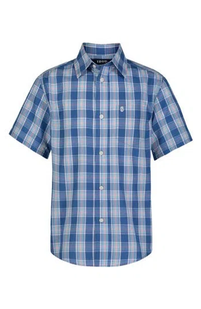 Izod Kids' Pier Plaid Short Sleeve Shirt In Blue