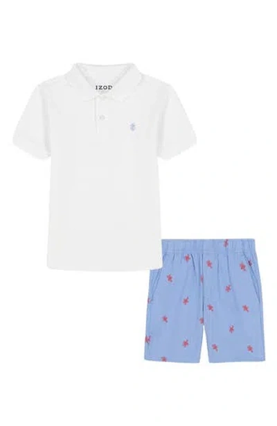 Izod Kids' Solid Polo & Lobster Print Shorts Set In Placid Blue