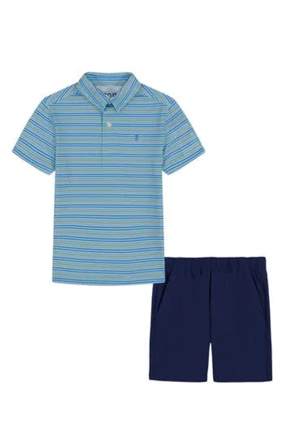 Izod Kids' Stripe Polo & Shorts Set In Limpet Shell